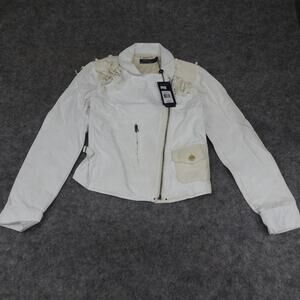 Polo‎ Ralph Lauren Womens Jacket Small Waxed Cotton Fringed Full Zip Ivory C